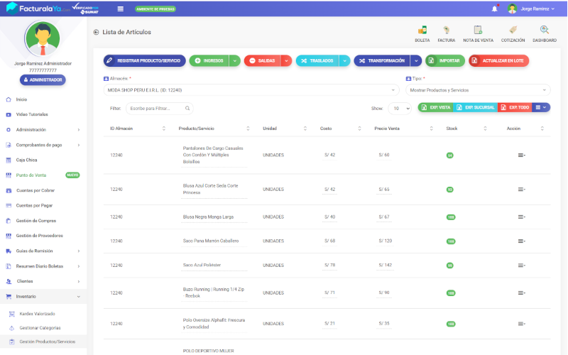 Módulo de Inventario y Kardex FacturalaYa V9